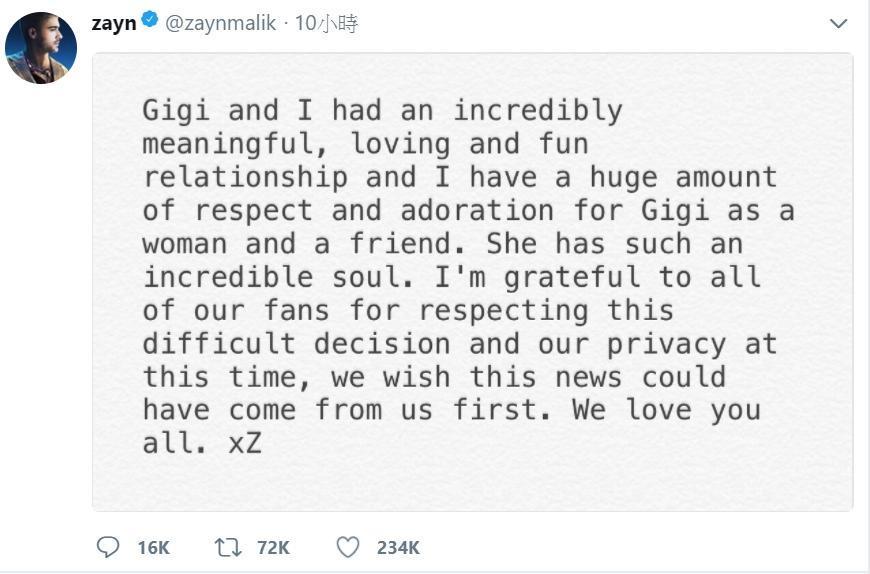 (翻攝Zayn Malik Twitter)