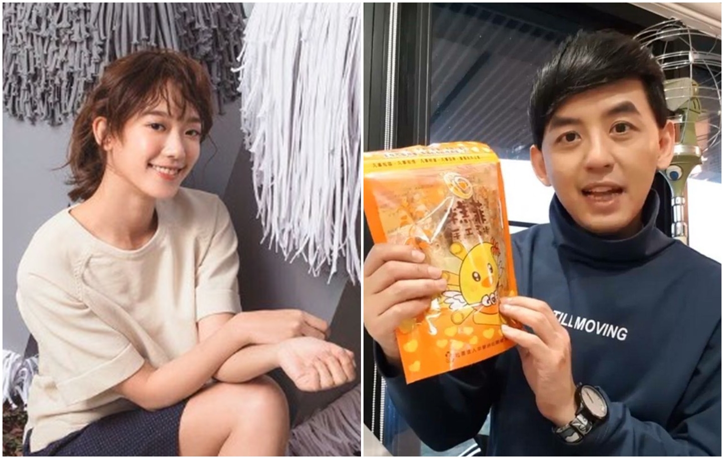 圖左：孟耿如個性自然可愛。（翻攝自孟耿如臉書）圖右：佼佼對戀情態度大方，常在臉書誇獎或感謝女友孟耿如。（翻攝自黃子佼臉書）