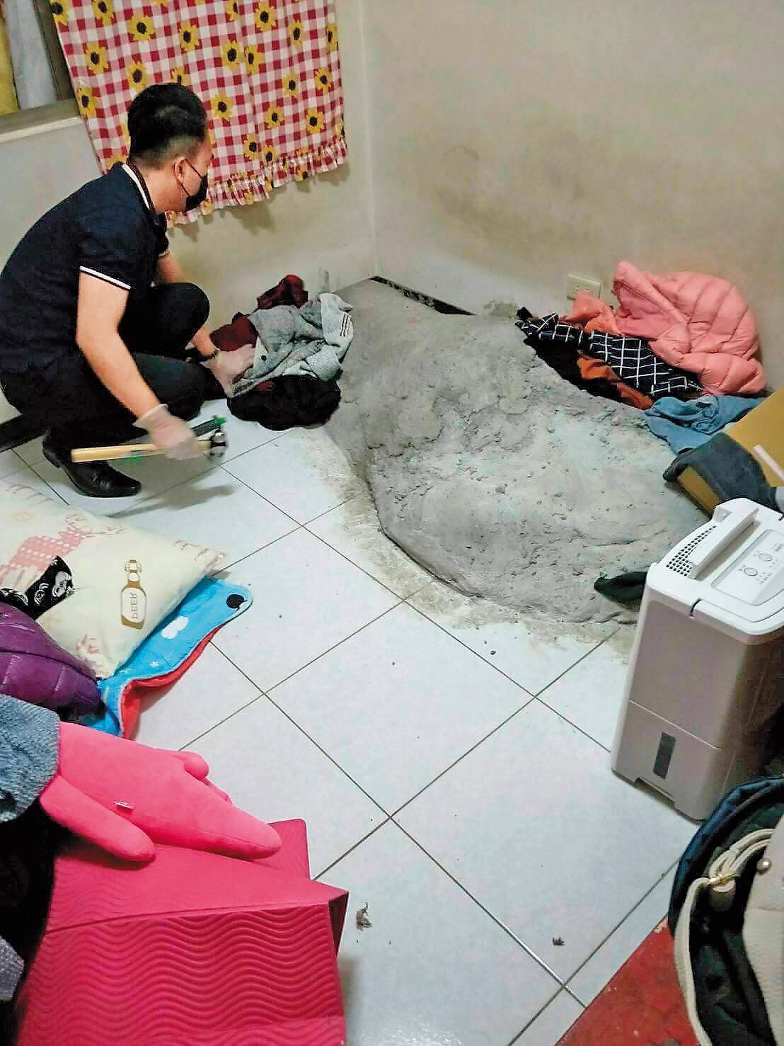 大嫂行凶後為避免屍臭,竟以水泥掩蓋小姑屍體,形成駭人的水泥墓塚。(翻攝畫面)