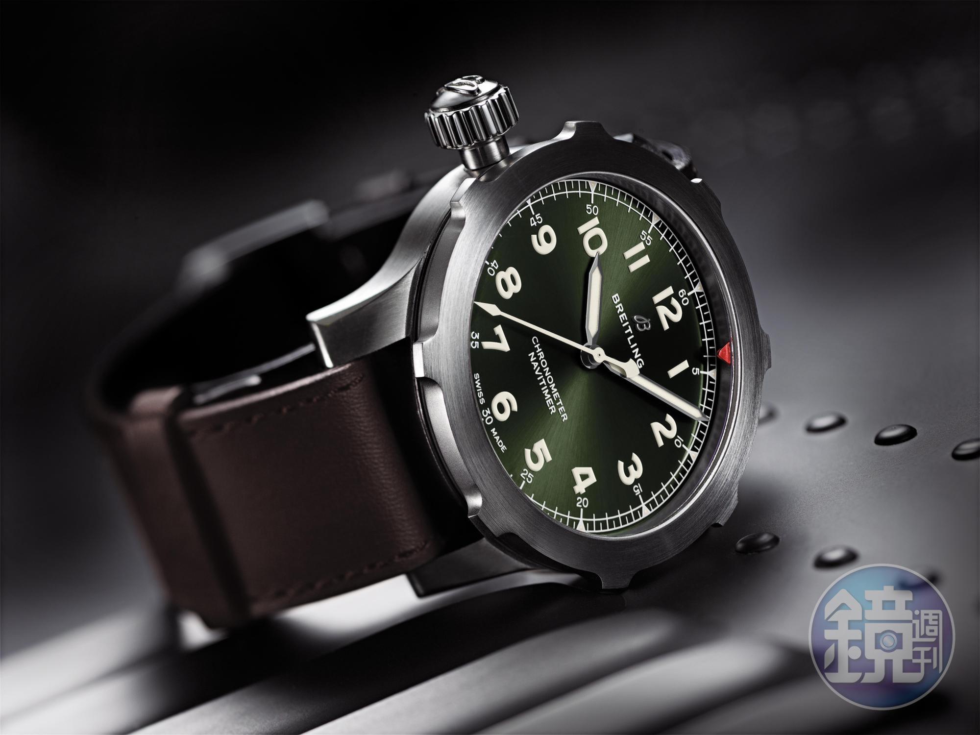 B20自動上鏈機芯/鈦合金材質/錶徑46mm/時、分指示/藍寶石水晶鏡面/防水30米/皮革NATO錶帶/建議售價:未公布