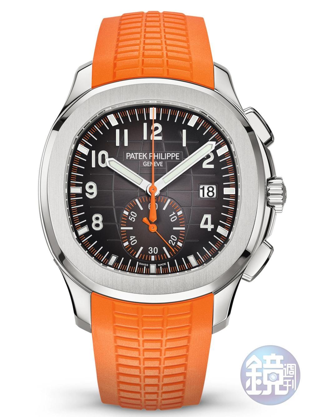 《Aquanaut Chronograph 5968A》 CH 28-520自動上鏈機芯/不鏽鋼材質/錶徑42.2mm/時、分、秒指示/日期顯示/計時碼錶功能/藍寶石水晶鏡面、底蓋/防水120米/橡膠錶帶/建議售價:38,600瑞士法郎(約NT$1,250,000)