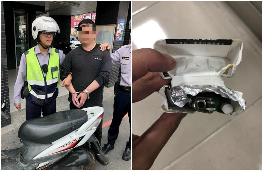 翁姓毒蟲因未兩段式左轉被攔查，意外被搜出身上藏毒。（警方提供）