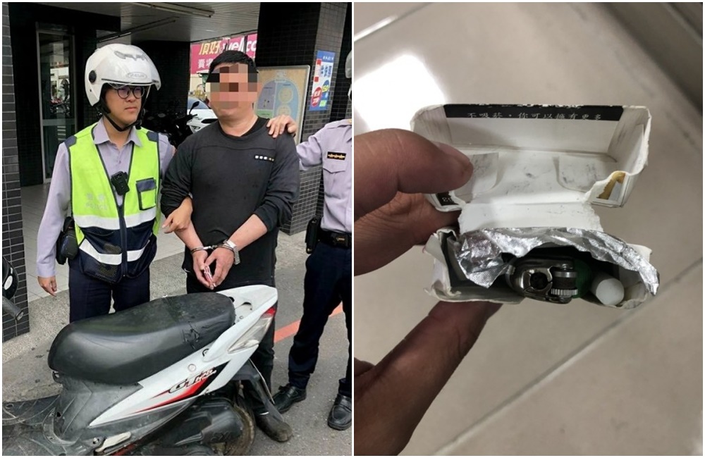 翁姓毒蟲因未兩段式左轉被攔查，意外被搜出身上藏毒。（警方提供）