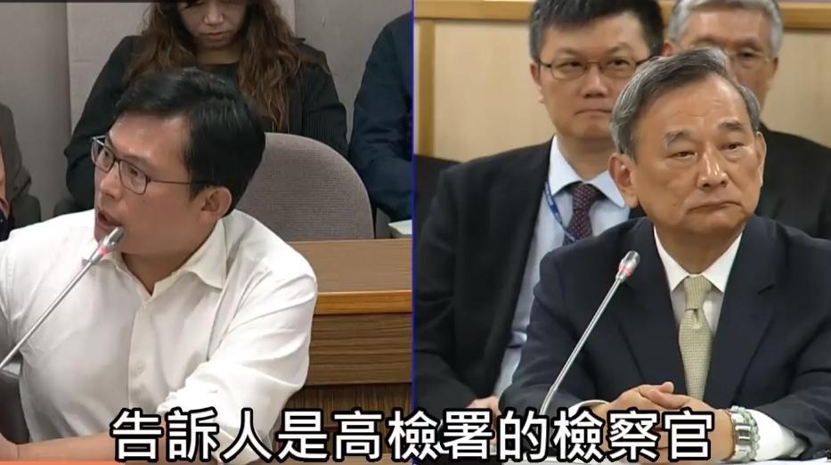 黃國昌質詢法務部,要求次長陳明堂對民眾遭檢察官濫訴的事件給交代。(翻攝臉書)
