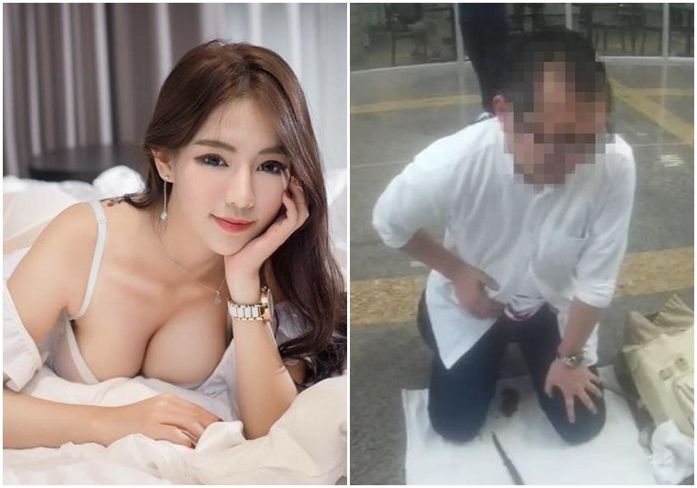 日籍男子涉谷到南軟找女模周盈欣，卻緒激動拿出水果刀自殘。（右圖取自臉書黑色豪門企業；左圖取自周盈欣臉書）