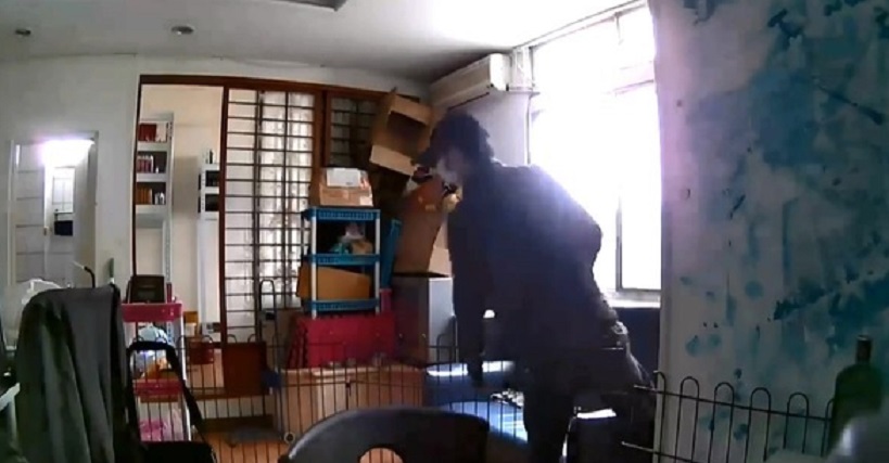 竊賊大刺刺進入屋裡，並且開始搜尋行竊目標。（翻攝自爆料公社）