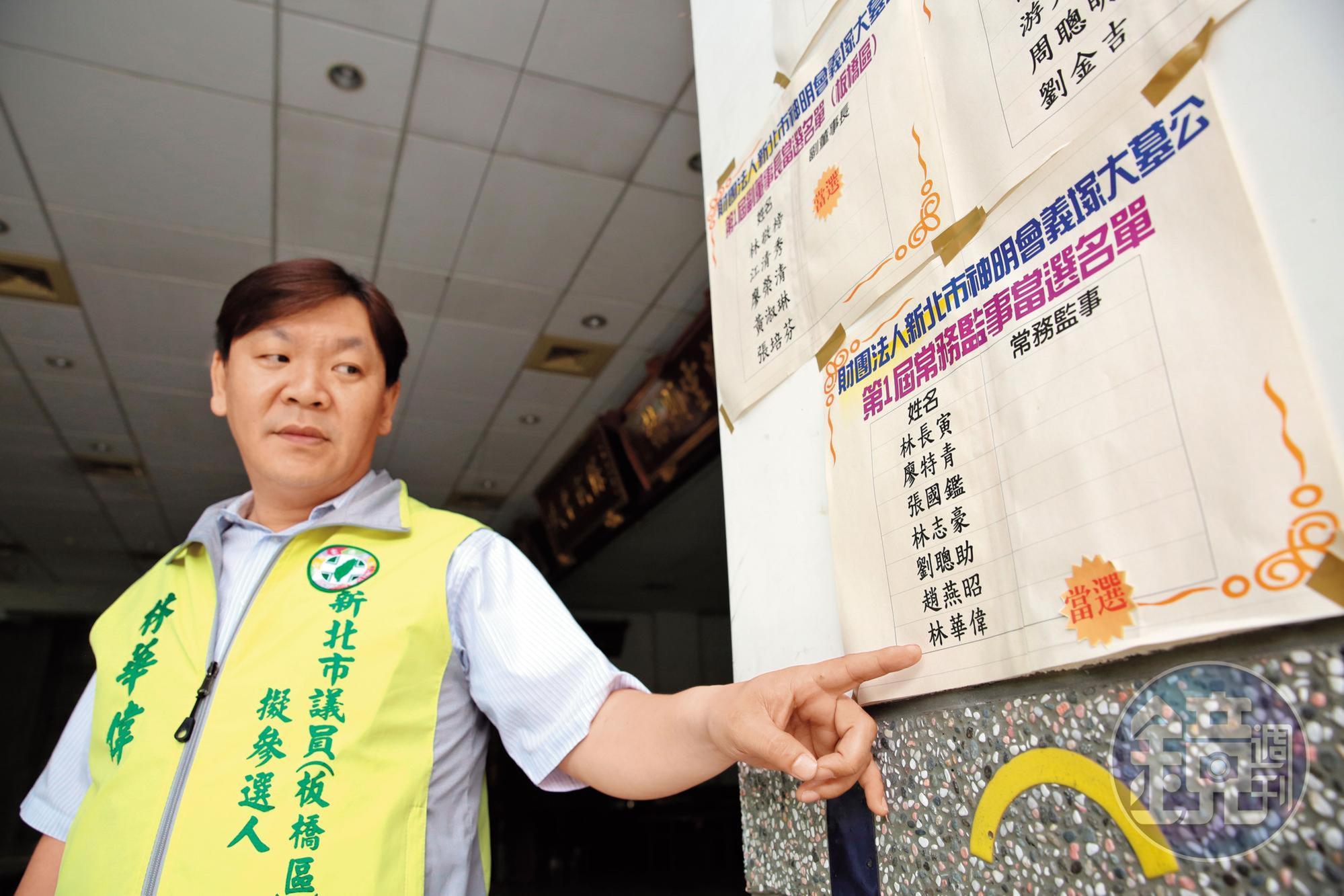 板橋里長林華偉前年10月當選大墓公常務監事，至今卻因財團法人問題而無法就任。