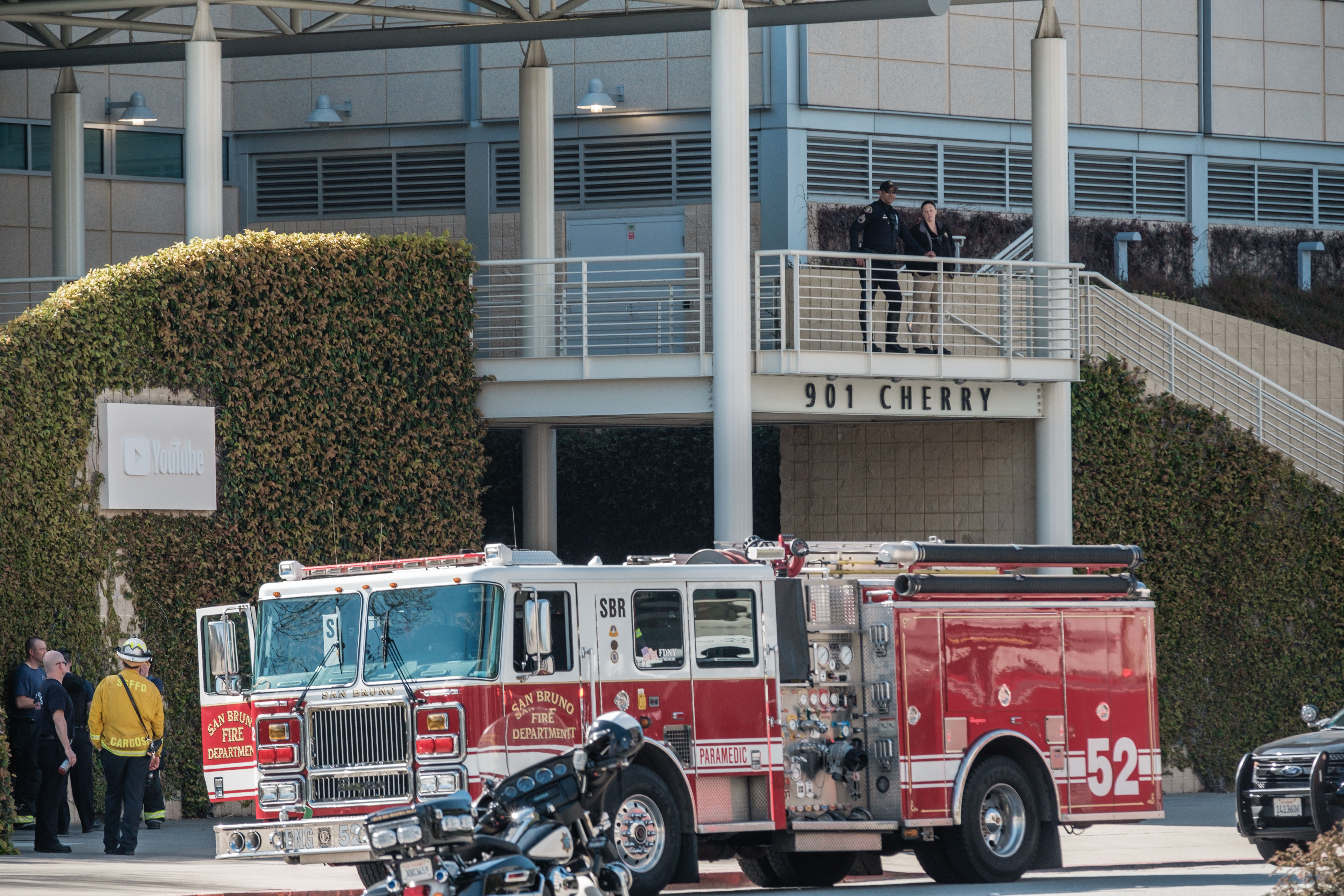 當地時間2018年4月3日美國加州聖布魯諾市Youtube總部發生槍擊事件。（東方IC）