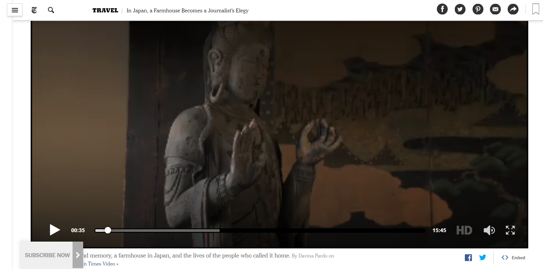 紐約時報曾報導日本古民家，並推出15分鐘紀錄短片。當中的主角，則是以保存、修建古民房為志業的日本建築師瀧下嘉弘。(翻攝紐約時報網站)