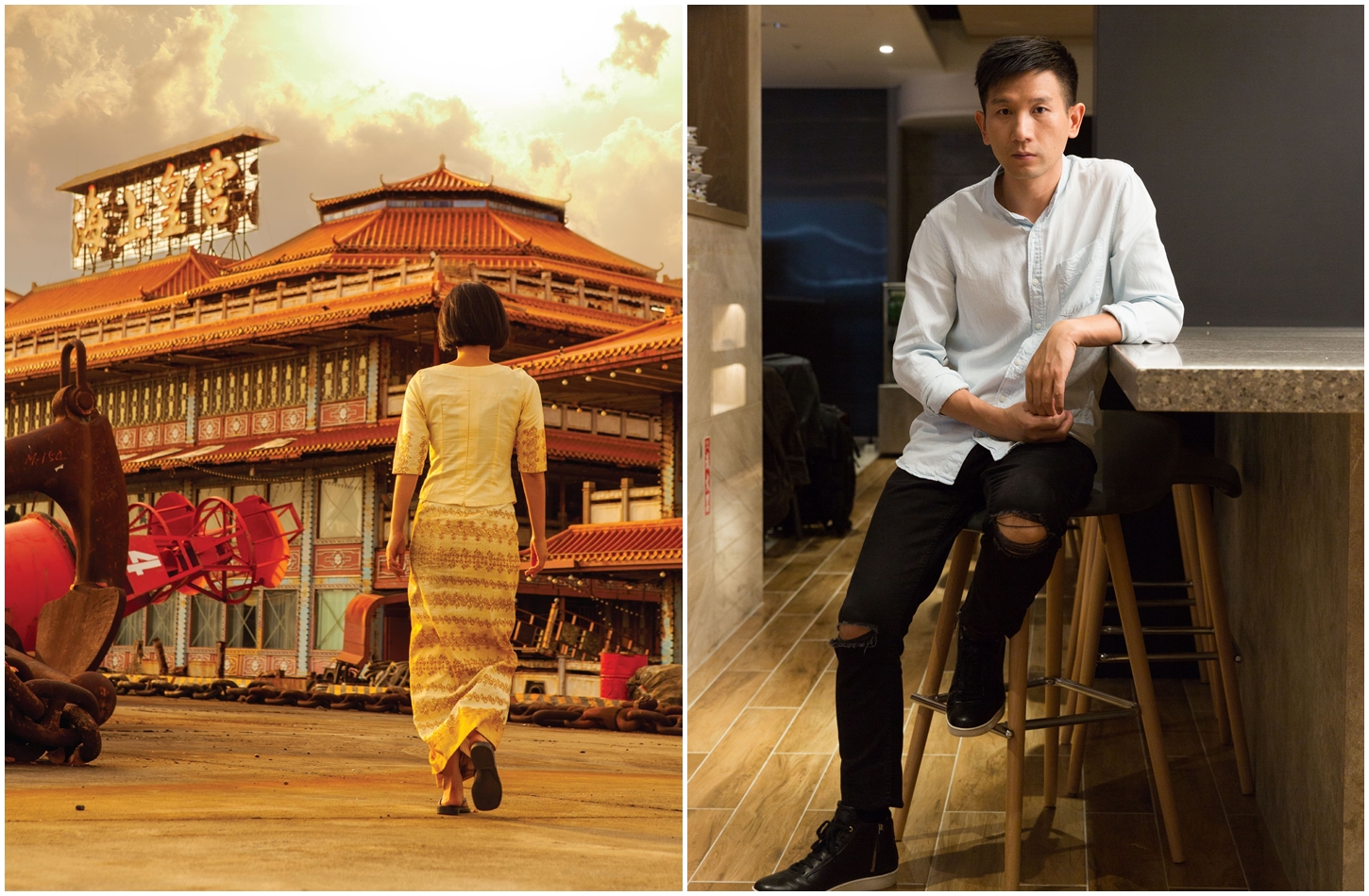 導演趙德胤（右圖）曾以高雄拍短片《海上皇宮》入圍鹿特丹影展等短片競賽，去年也擔任高雄電影節國際短片競賽評審。吳可熙（左圖）主演的短片《海上皇宮》以在高雄港閒置十多年的「海上皇宮」海上餐廳為主景。（岸上影像提供）