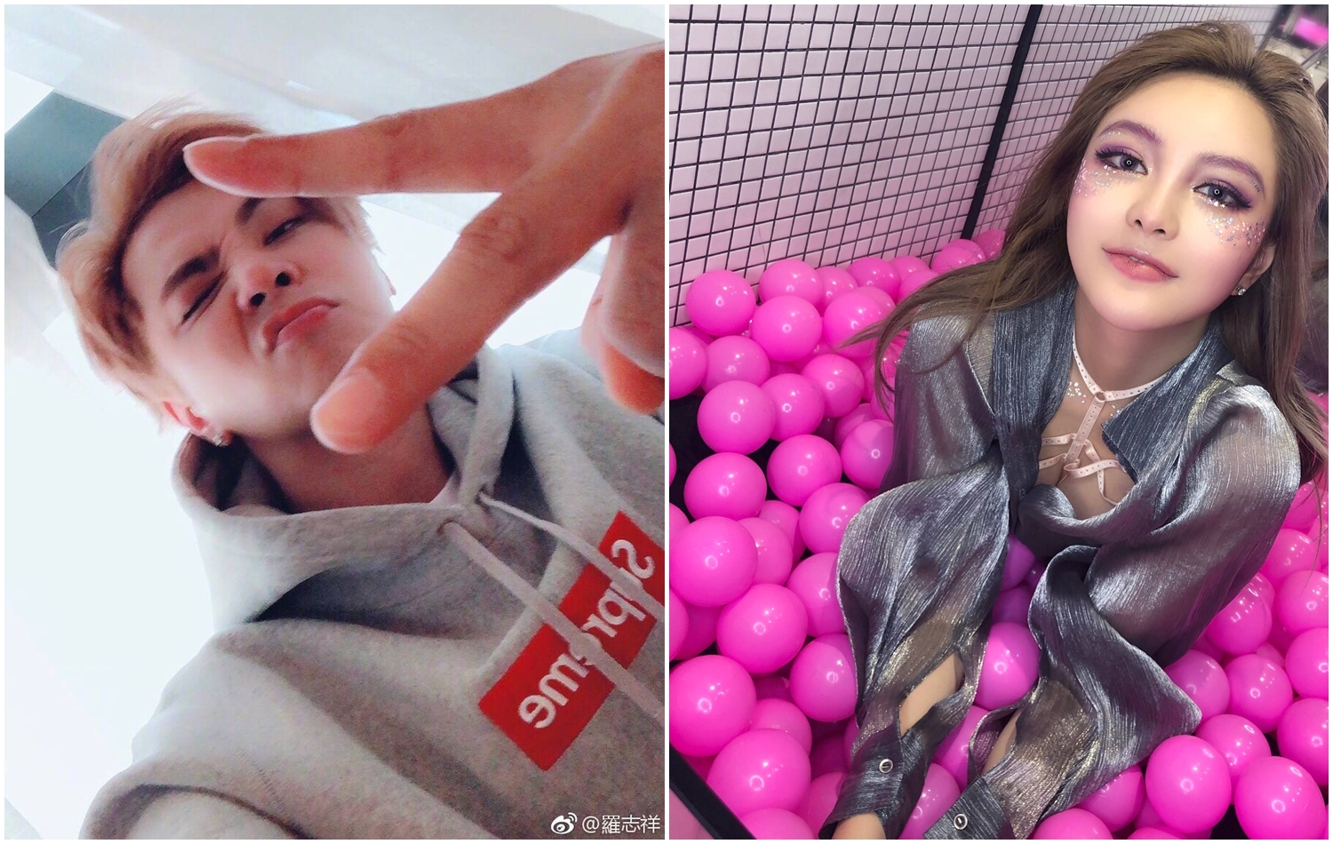 羅志祥（左）在微博上慶祝與周揚青的交往7周年紀念日，周揚青（右）以「我的公」暱稱羅志祥，濃情密意擋不住。（摘自微博）