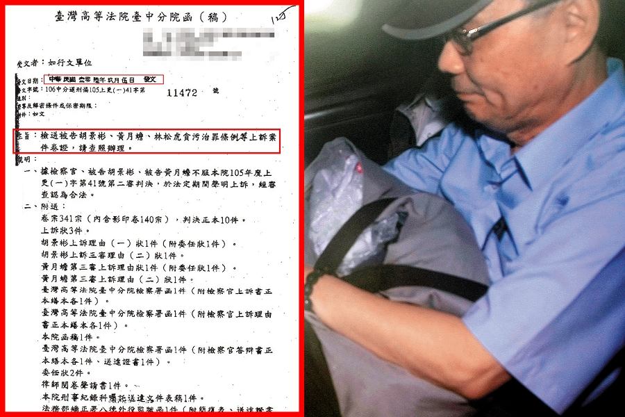 台中高分院前法官胡景彬擁3妻6子，涉嫌收賄遭判刑，今年1月假釋遭質疑有高人護航。（右聯合知識庫）