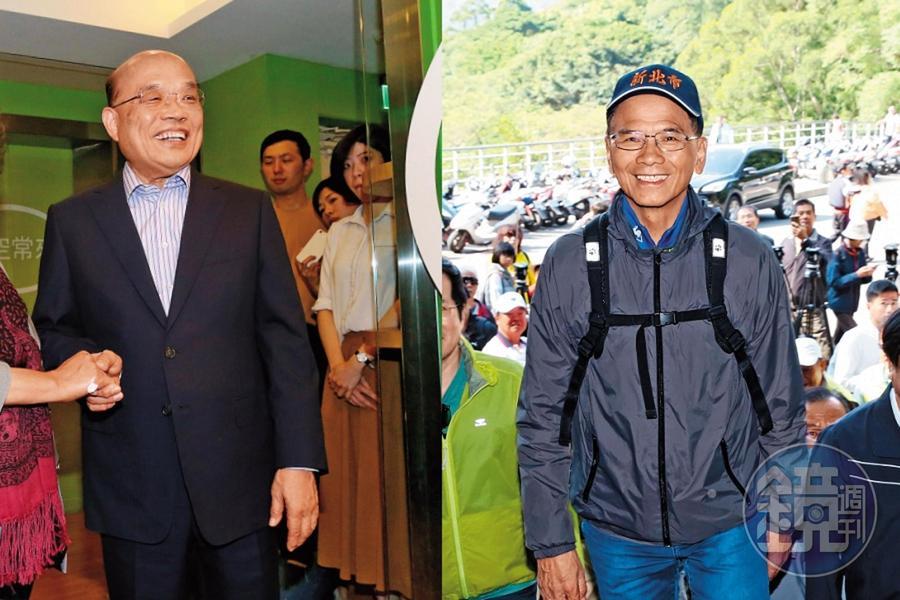 民進黨2份新北市長關鍵民調指出，游錫堃（右）與侯友宜對陣，有超過2位數的差距，蘇貞昌（左）與侯則不相上下。
