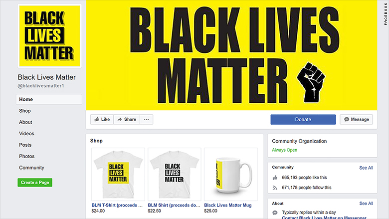近七十萬人追蹤了這個的Black Lives Matter的假網頁。CNN在知會臉書這個消息數天後才將網頁關閉。（截自網路cnn.com）
