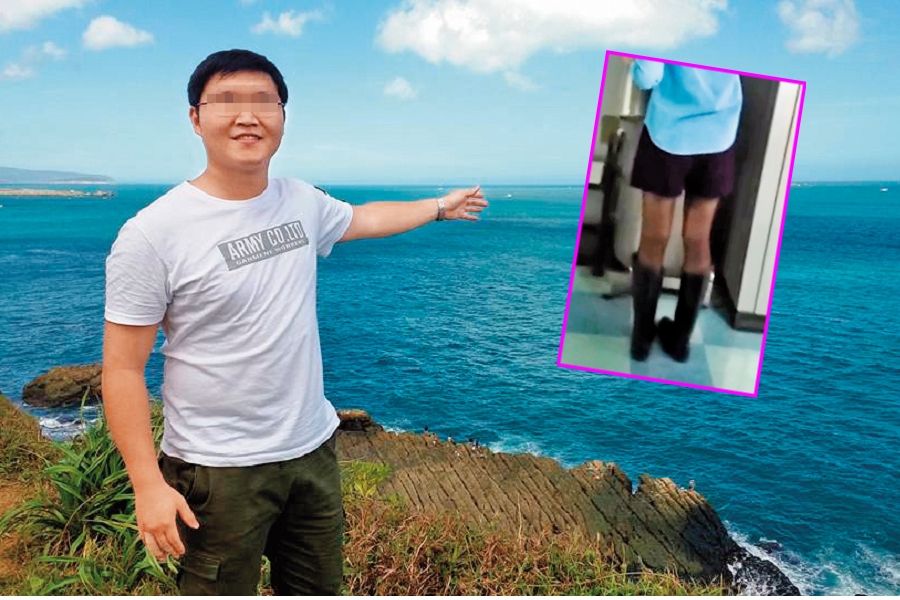 黃姓公務員在市府內見到正妹大腿，竟尾隨在後，一路從辦公室跟到走廊偷錄養眼畫面。（大圖翻攝自臉書；為保護被害人，圖片已變色處理）