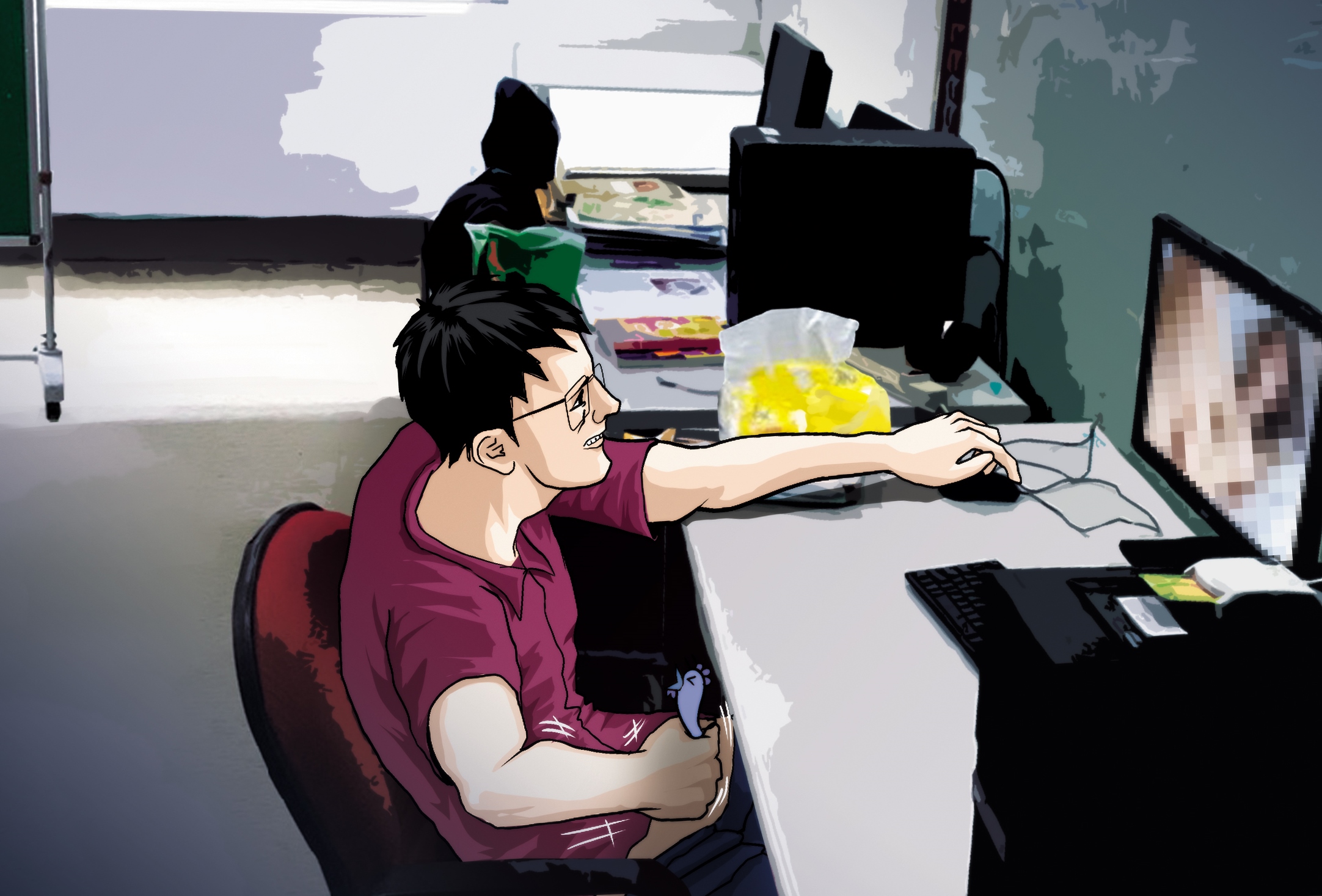 黃姓公務員在辦公室上網看A片，劇情演到高潮時，他竟還渾然忘我地打起手槍，讓不少女同仁嚇得花容失色。