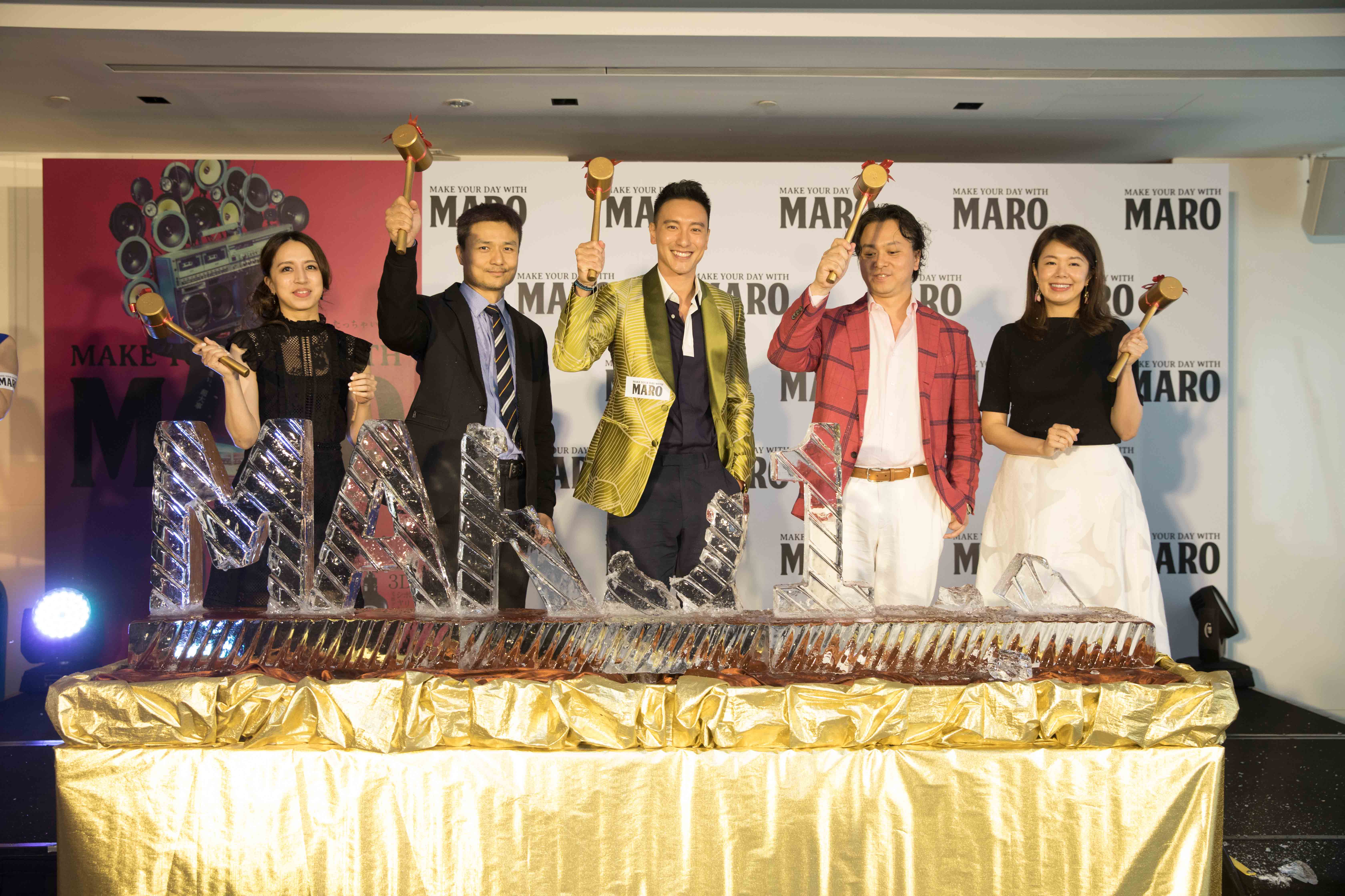 王陽明出席日本知名男士品牌MARO記者會與公司高層一起舉行破冰儀式。(佩芙堤提供)