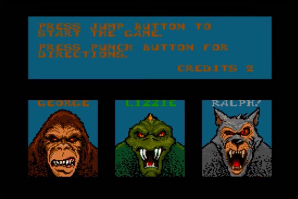 遊戲《Rampage》的三個主要怪物:猩猩喬治、蜥蜴利茲及巨狼拉爾夫。(翻攝自網路)