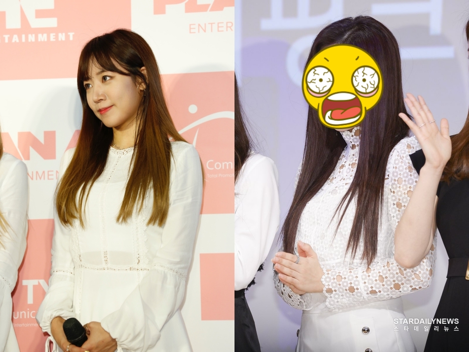 韓女團APINK主唱金南珠2年前（左）來台超清純，今天出席活動驚傳變臉。（右為網路圖片）