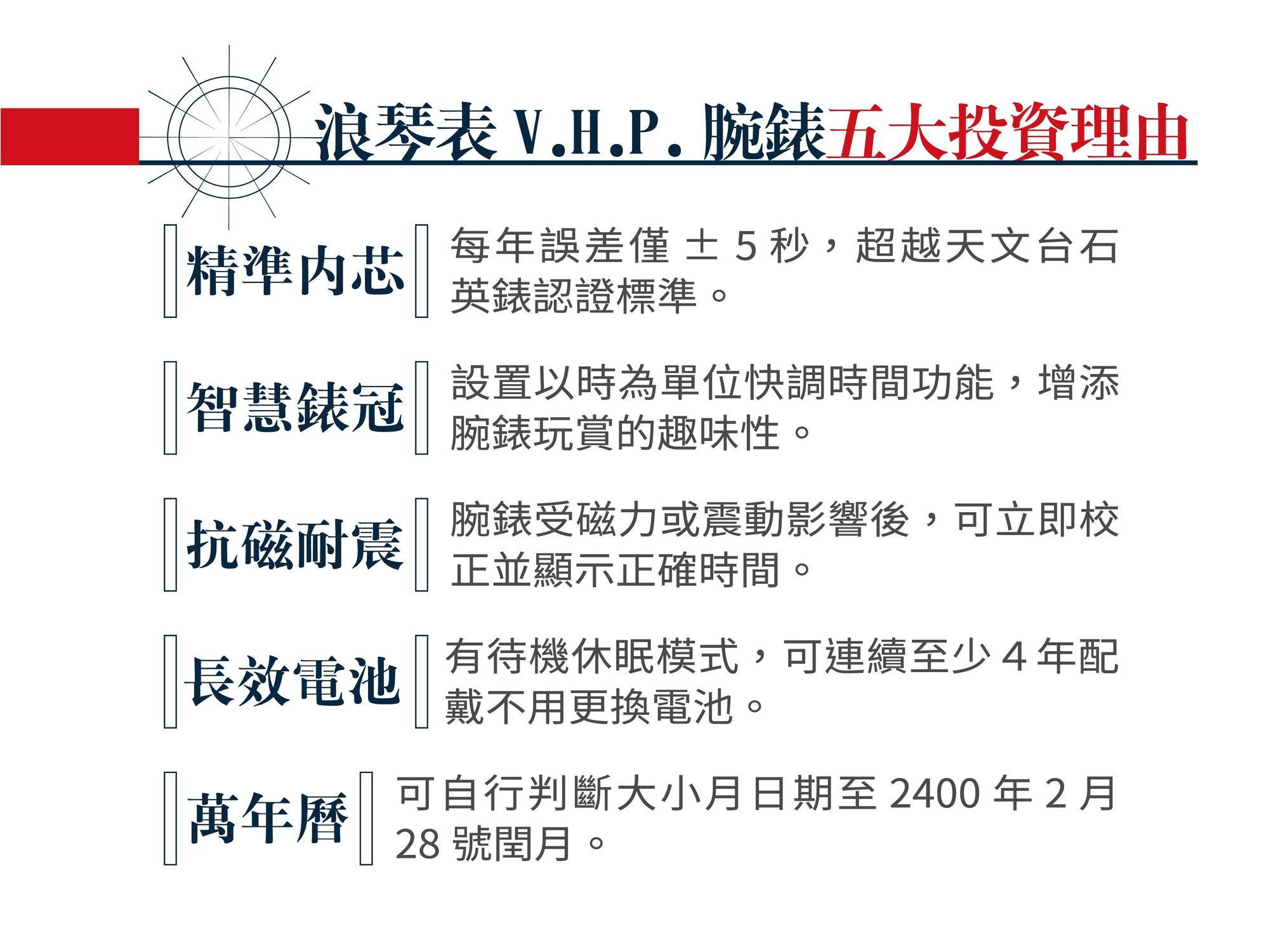浪琴表V.H.P.腕錶五大投資理由。