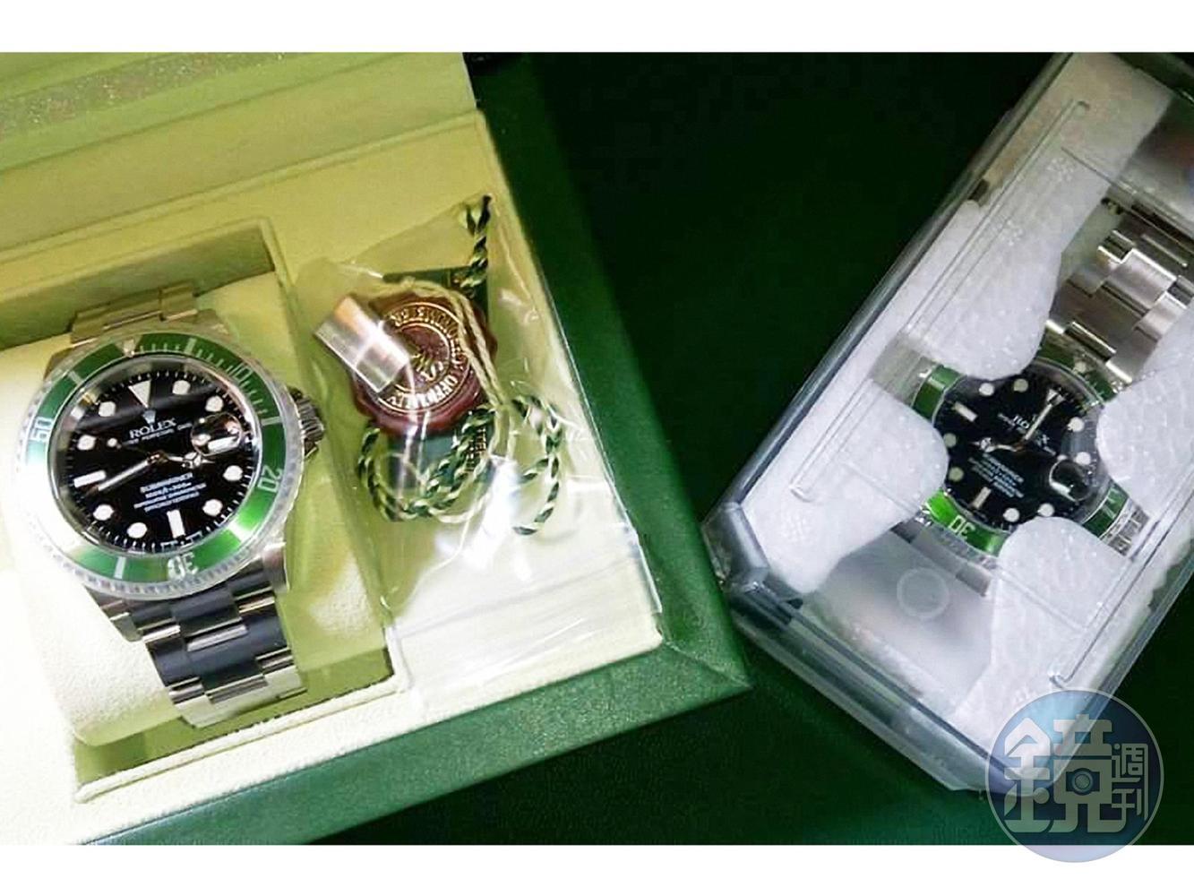 同樣為全新品且盒單俱全，有無膠膜對熱門運動款、特別是已停產多時者之二手成交價影響甚鉅。如Daytona 116520或Submariner 16610LV，差異甚至可達數萬元甚至6位數之譜。