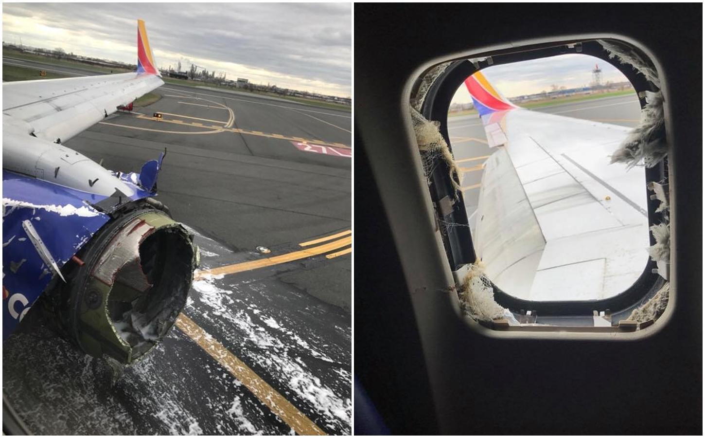 西南航空一架波音737-700型客機因引擎爆炸而迫降。(翻攝Marty Martinez臉書)