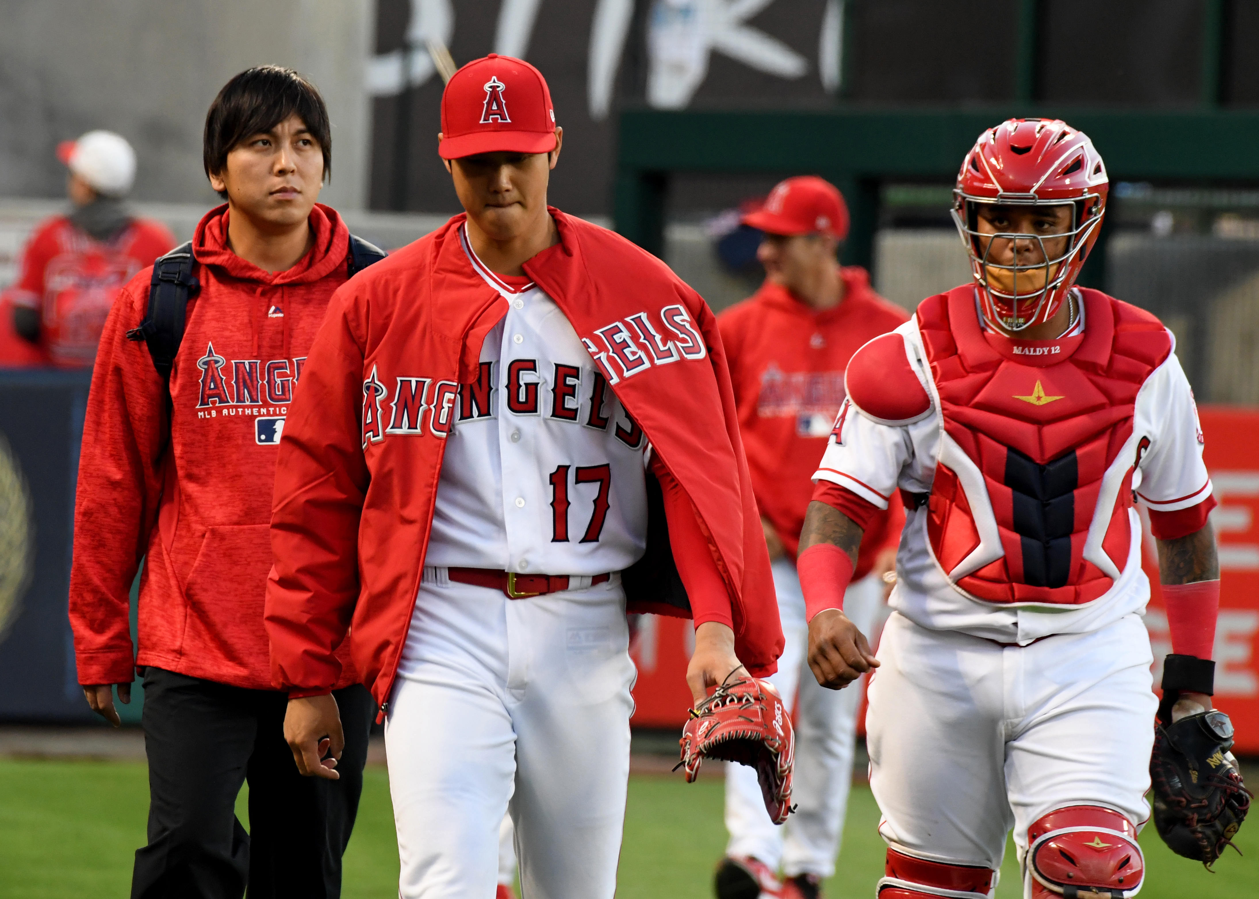 大谷翔平投了短短2局丟失3分,於第2局結束後退場休息,終場天使隊就以1:10敗給強敵紅襪。(東方IC)