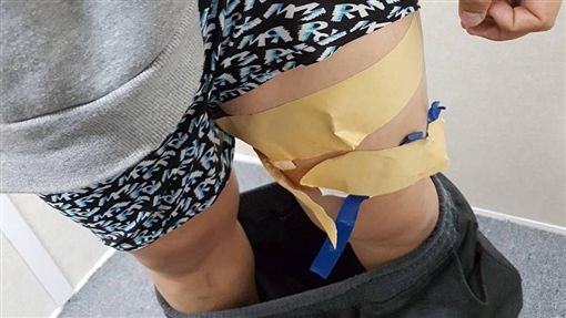 魏嫌抵達釜山機場後遭警方查獲綁縛於腿部之安非他命。（刑事局提供）