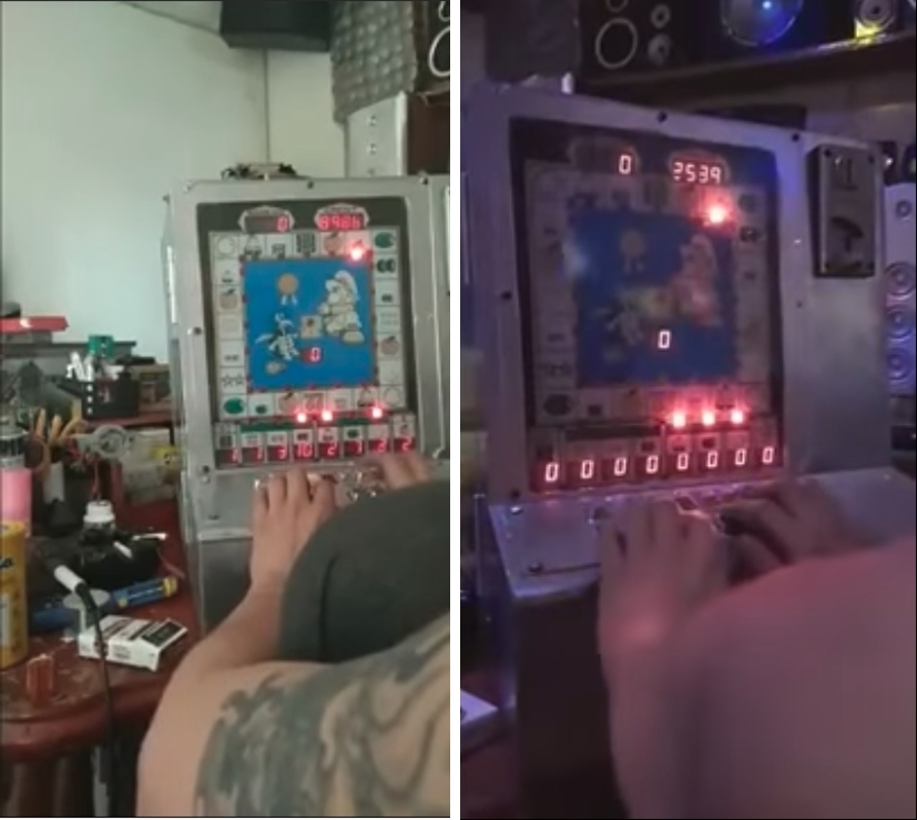 民眾用網購的小瑪莉機台，按鍵彈奏出天團5566的名曲〈我難過〉〈存在〉。（翻攝自《爆廢公社》）