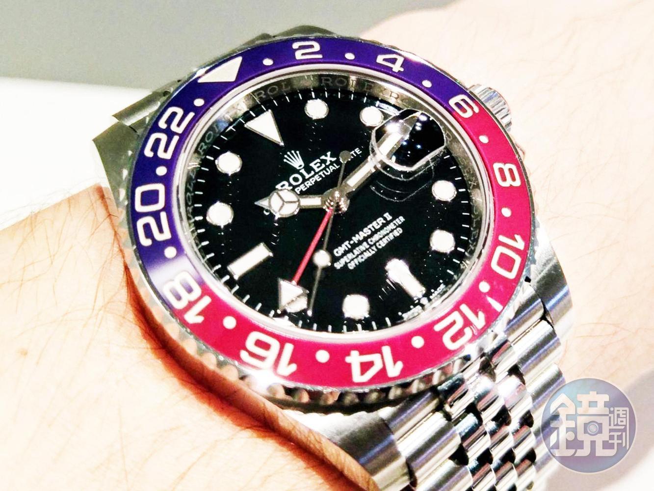 GMT-Master II 126710BLRO，錶徑40mm，不鏽鋼材質搭配陶瓷圈，搭載Cal.3285機芯，建議售價8,800瑞郎。（約27萬台幣，台灣訂價以RSC公告為準）