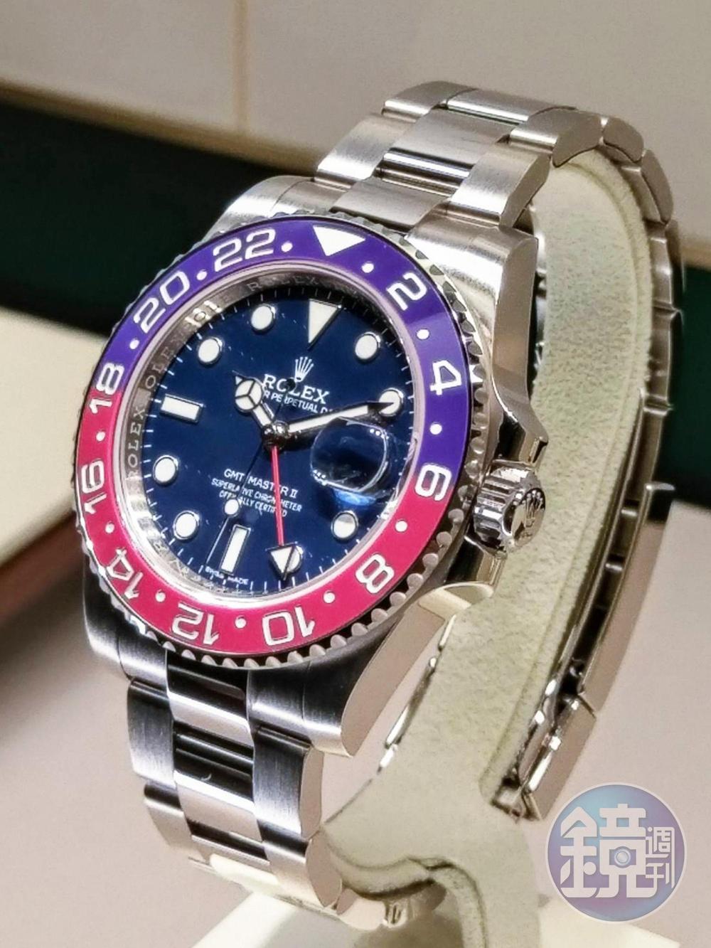 原本18K白金的GMT-Master II 116719BLRO錶徑維持40mm，採用原本的Cal.3186機芯，惟除黑面外另新增藍面款，搭配紅藍圈視覺效果更搶眼。目前黑面款台灣建議售價為126.95萬元，藍面引進後預計價格不變。