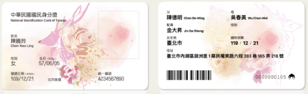 目前投票暫居第三名的「梅花鹿。石虎。牡丹花」。(翻攝「身分證明文件再設計」網站)