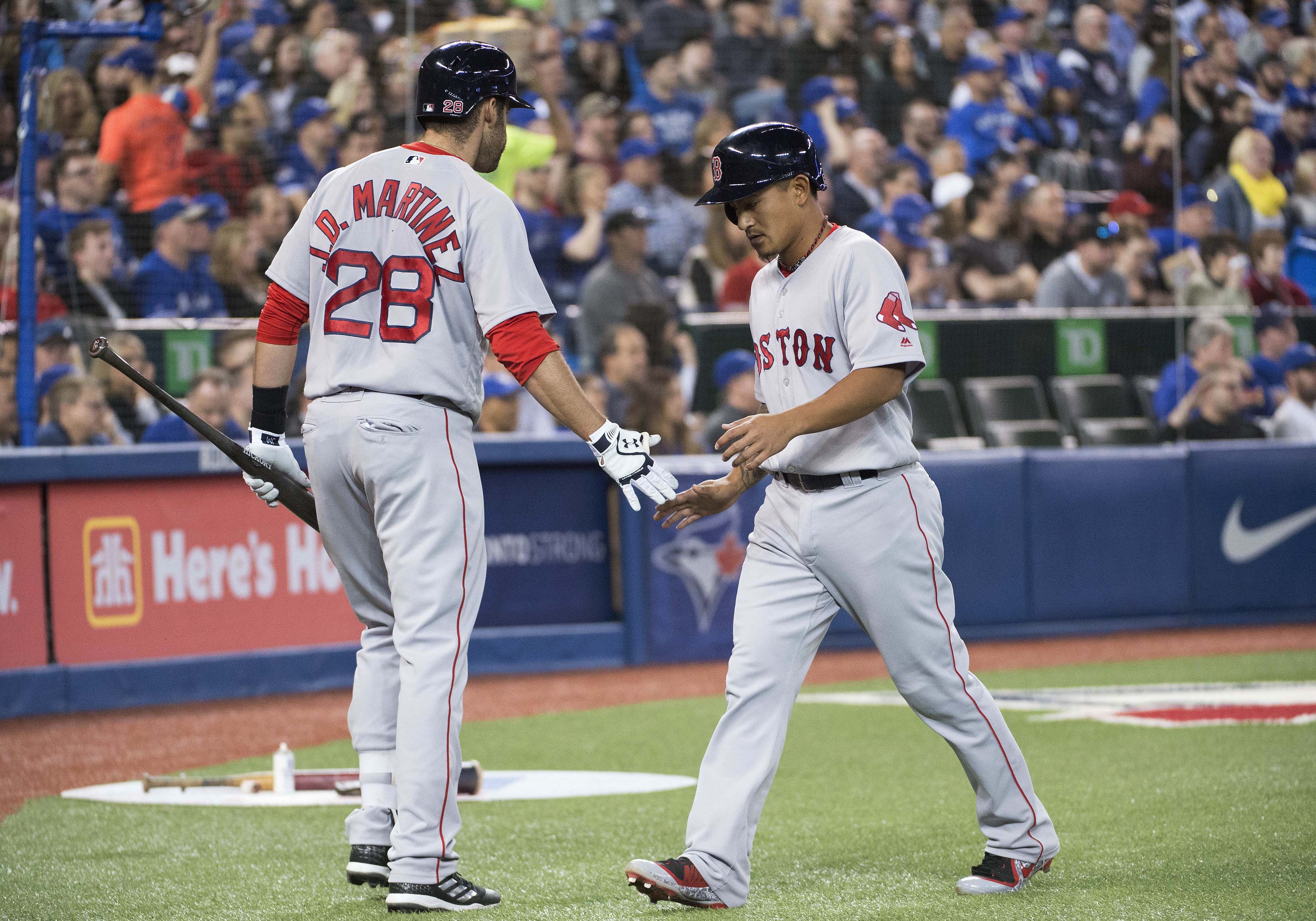 林子偉替補上陣，在3局上場代跑，並跑回紅襪的第一分。（東方IC）