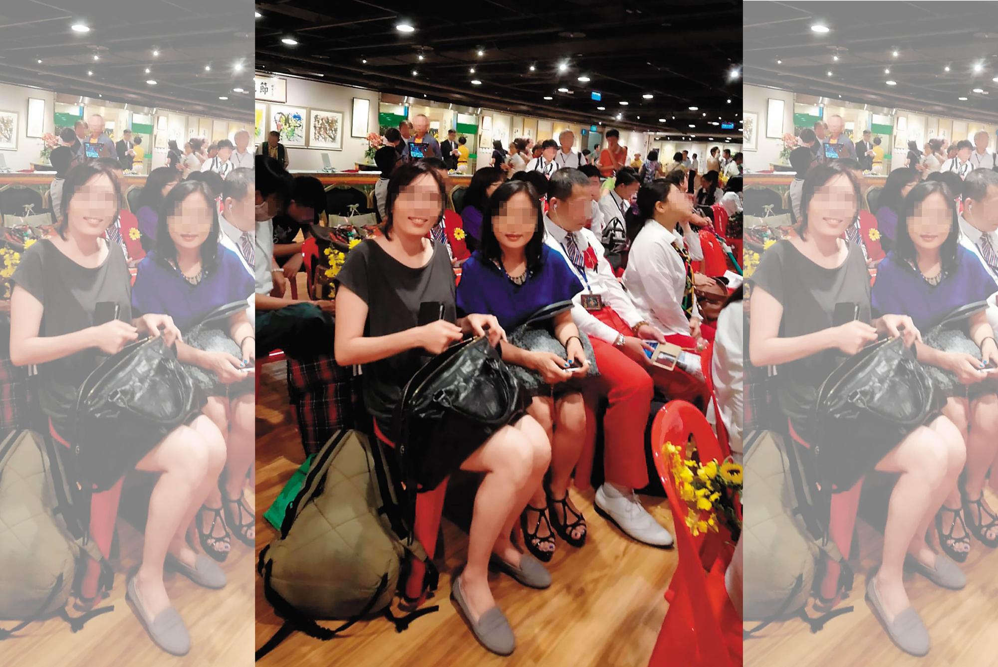 被害人指出,林女(左1)在各大婚友社的活動中尋找目標,受騙男子不乏高級知識分子及退休媒體人等。(被害人提供)