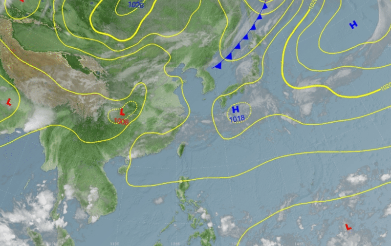 圖為4月30日上午8時到今天(1日)上午2時的地面天氣圖。(中央氣象局提供)