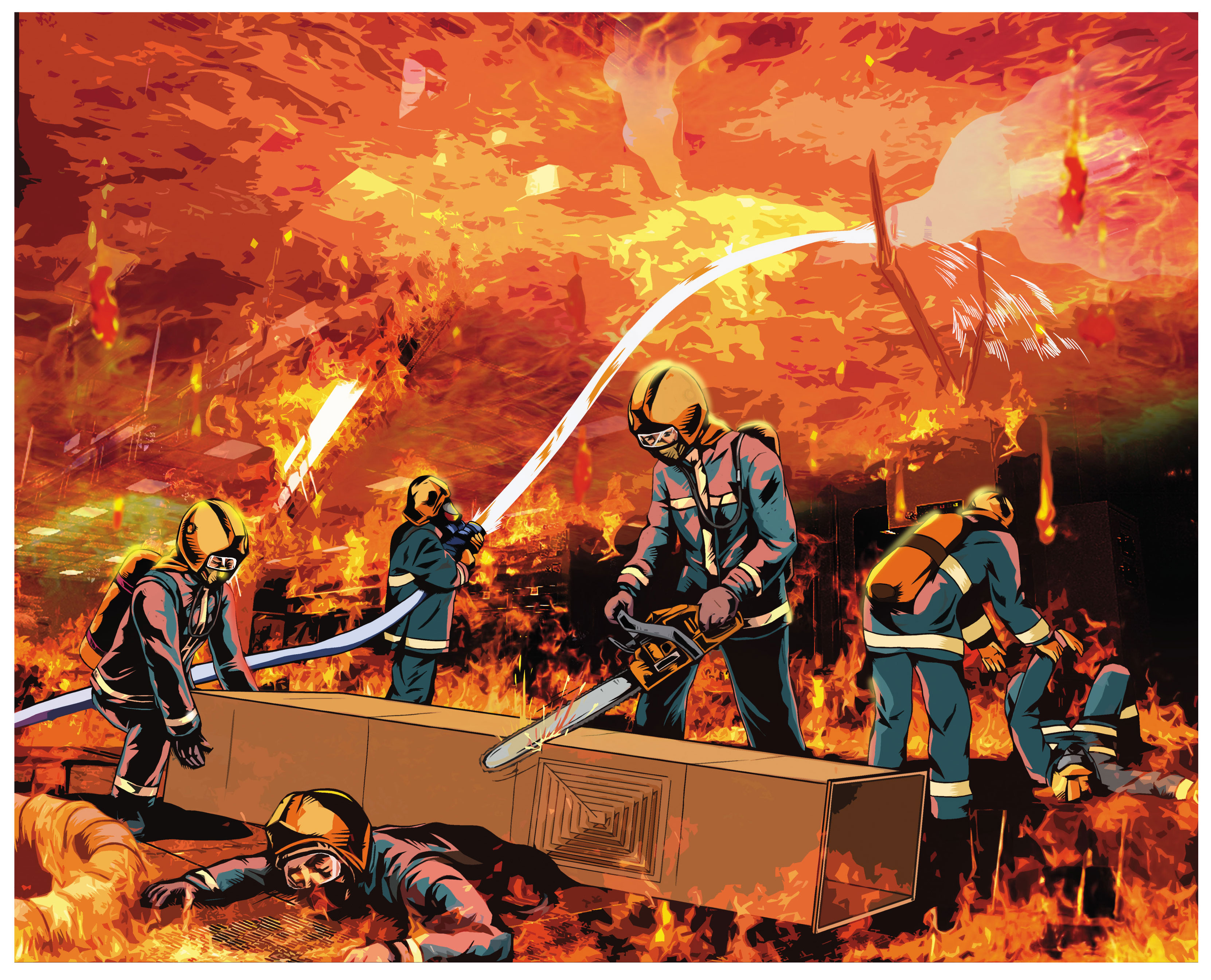 平鎮敬鵬工廠發生火災，4樓存放大量柴油，強烈火流導致高樓層的機具從天而降，壓到6名消防員，導致5死1重傷的悲劇。