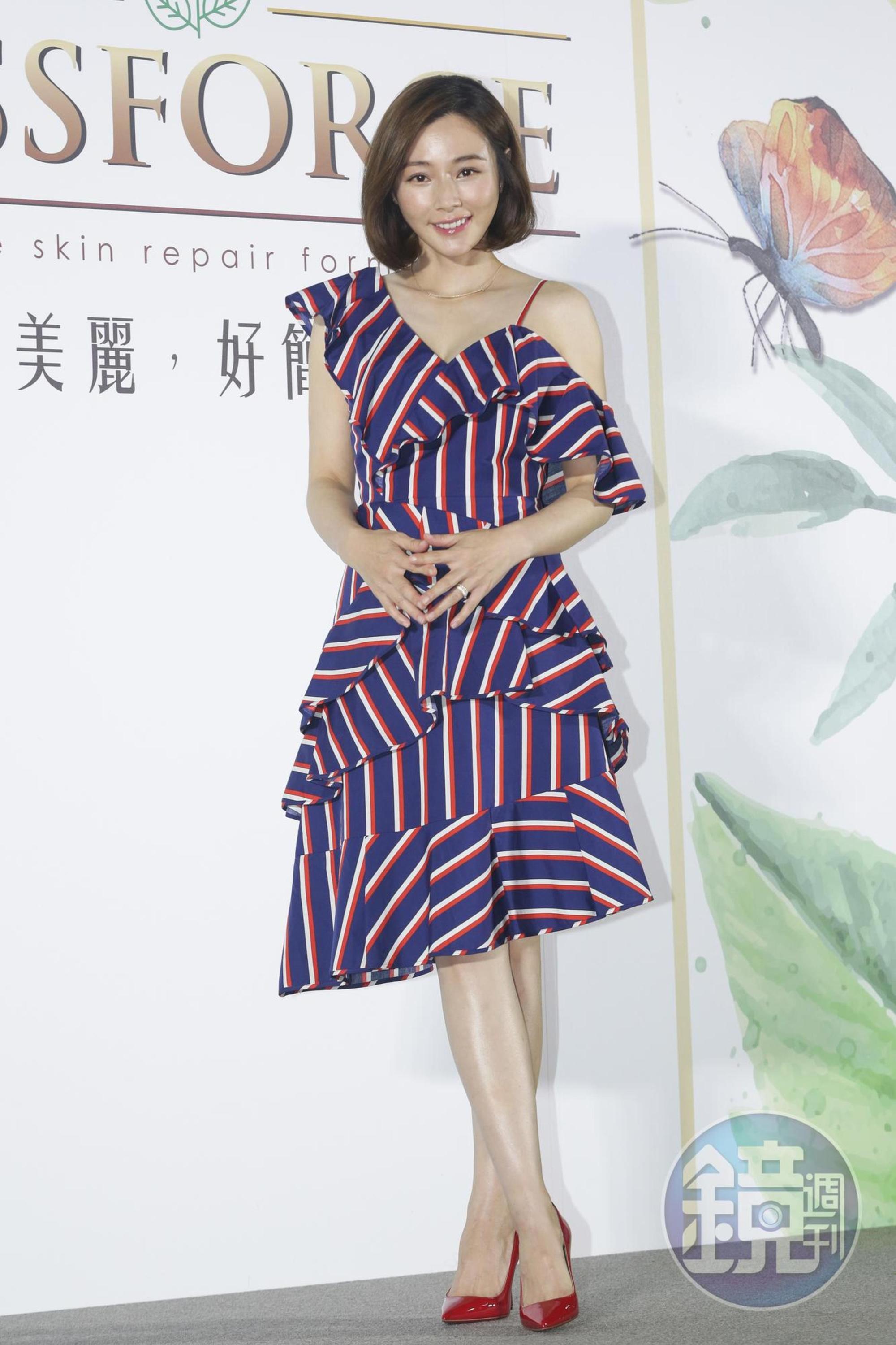 陳怡蓉出席保養品代言活動,表示目前體重只胖了一點多公斤。