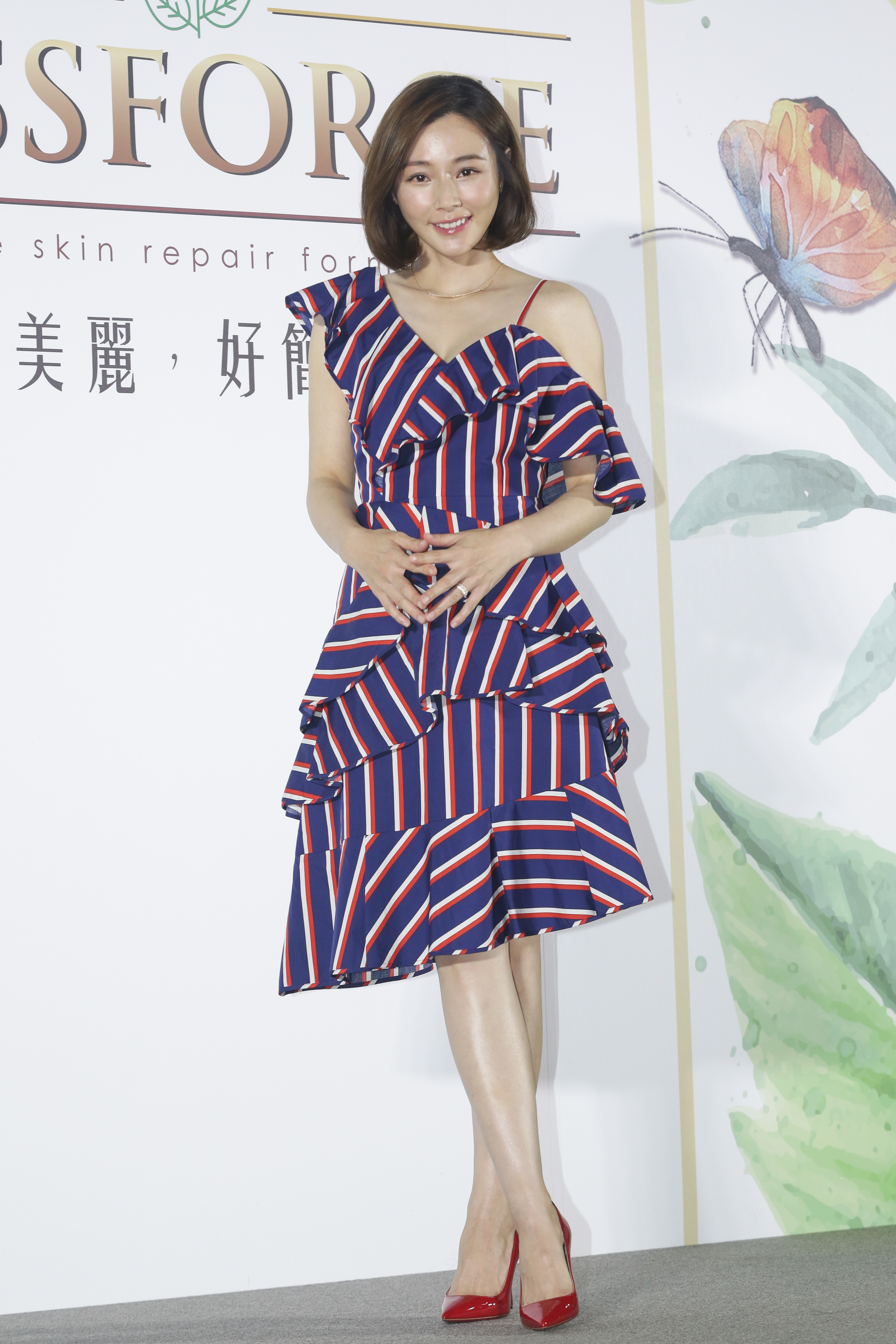 陳怡蓉出席保養品代言活動,表示目前體重只胖了一點多公斤。