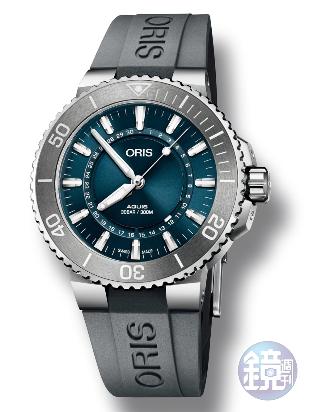 《Aquis Source of Life》腕錶可選搭不銹鋼金屬鍊帶或灰色橡膠錶帶，兩者均配有不銹鋼折疊帶扣，穿著潛水服也能快調長度。功能：時間顯示/機芯：自動上鍊機芯/建議售價：約NT$65,000（限量2,343只）