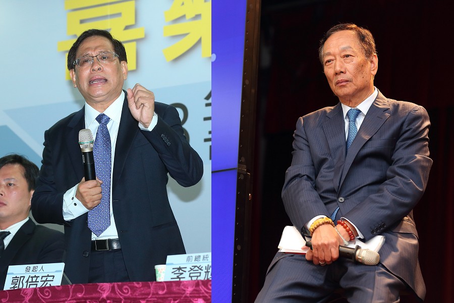 民視遭TBC斷訊，董事長郭倍宏（左）發出聲明，指控鴻海董事長郭台銘（右）對媒體進行實質干預。