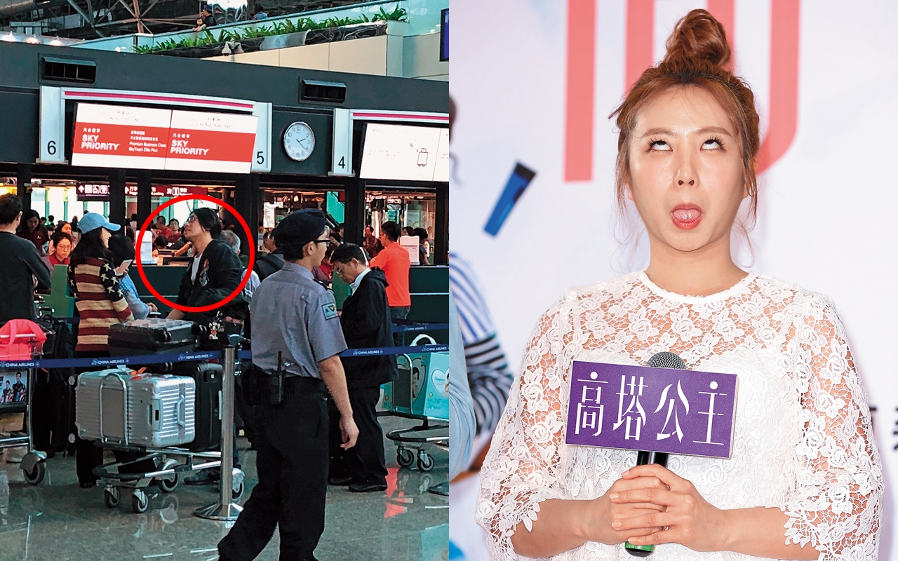 本刊讀者直擊腫脹的朱孝天（左）帶著老婆去機場，茵聲（右）是搞笑網紅出身沒啥偶包，所以表情顯得特別放肆。