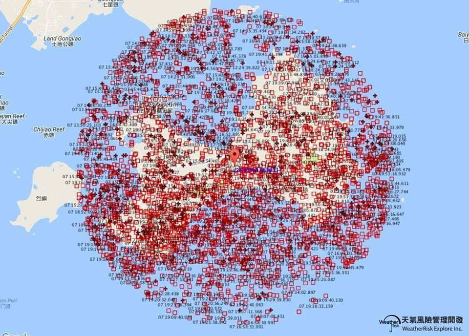 昨天在9小時內金門就發生了3,177次閃電。（翻攝臉書天氣風險WeatherRisk）