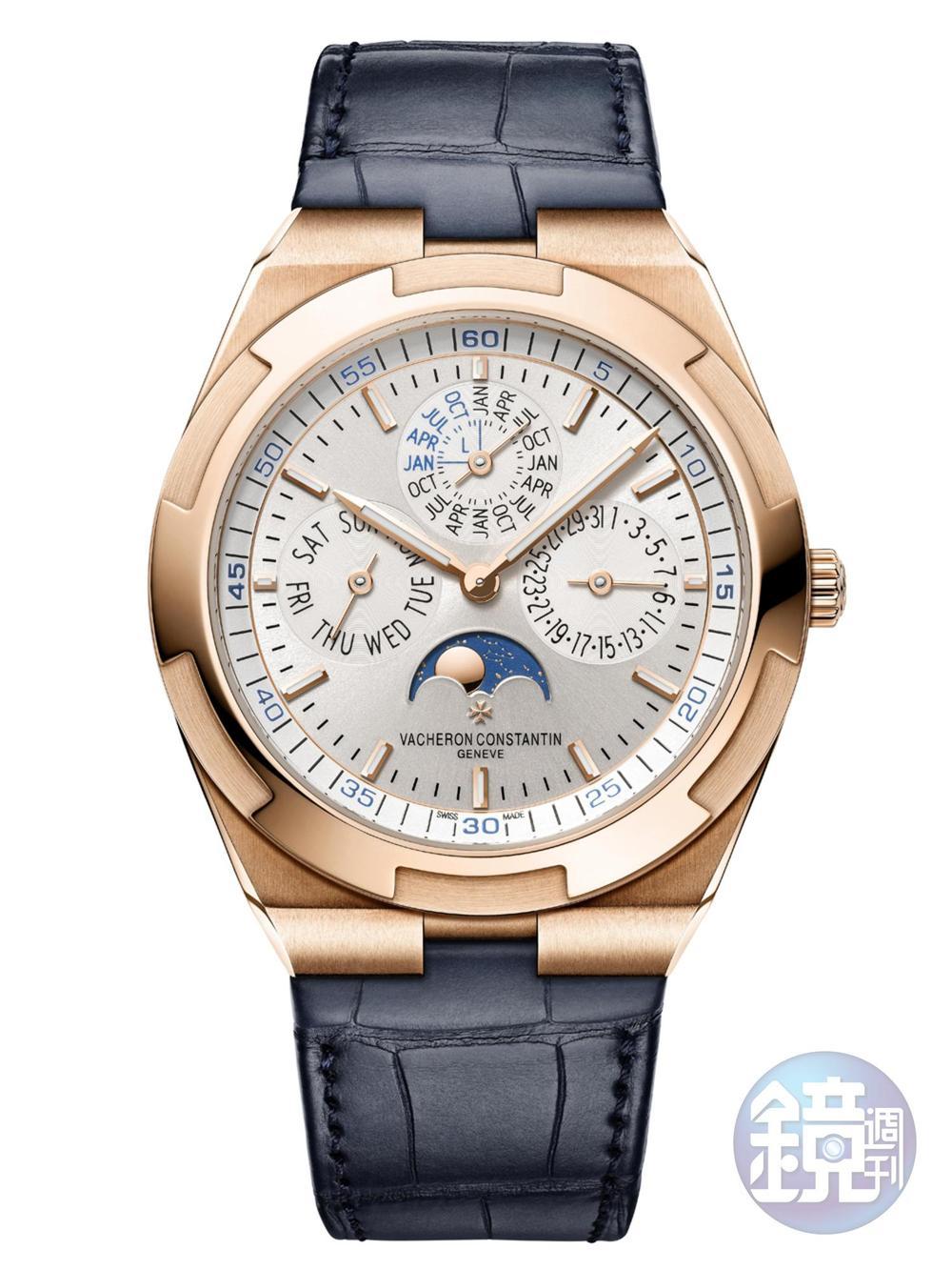 全新《Overseas ultra-thin perpetual calendar》超薄萬年曆腕錶搭配18K 5N粉紅金錶殼,在展現卓越製錶技藝的同時,詮釋出腕錶的低調精緻風範。18K玫瑰金材質/功能:時間顯示;萬年曆功能/機芯:自動上鍊機芯/日內瓦印記認證/建議售價:NT$2,500,000