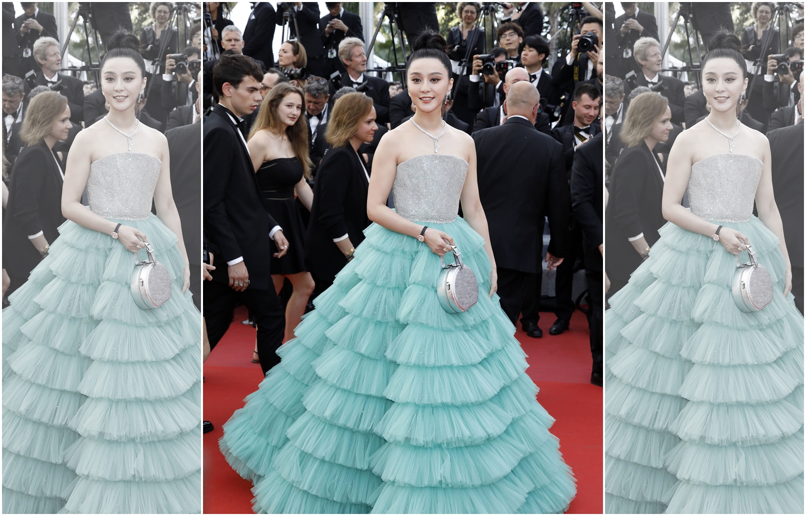 2018年范冰冰紅毯首戰穿上馬甲搭配Ali Karoui蛋糕裙。（東方IC）