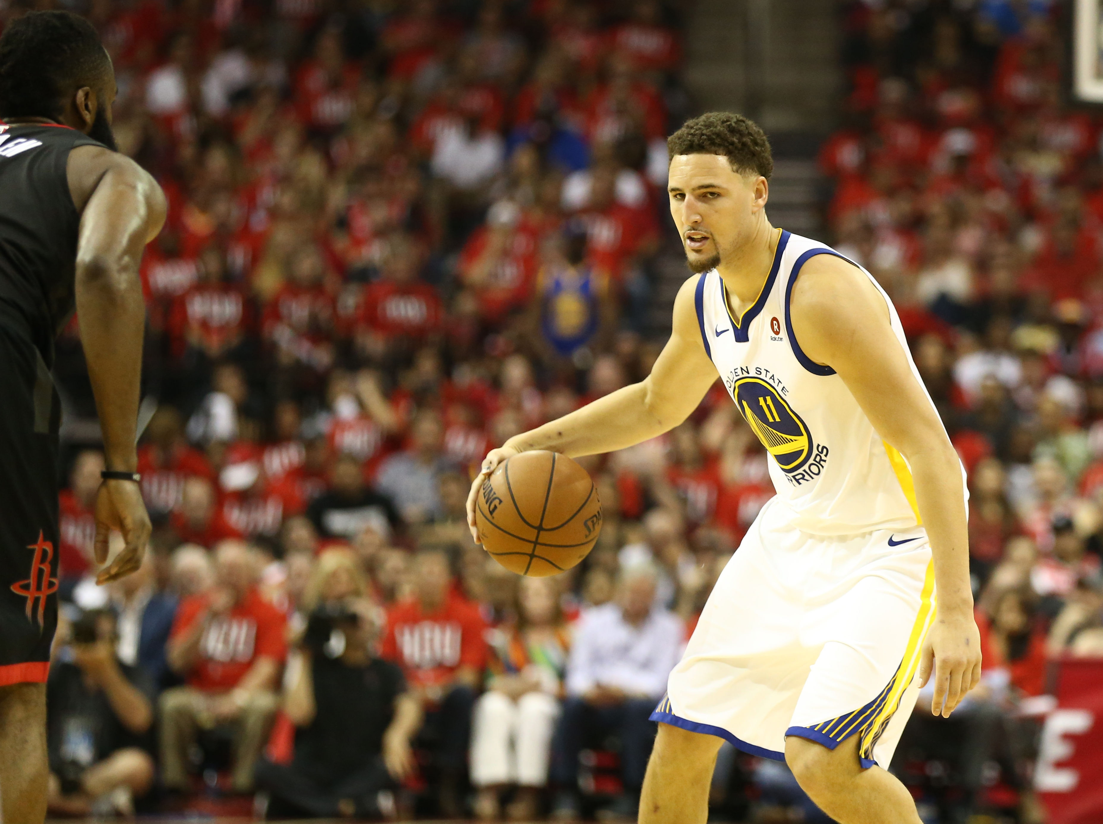 湯普森（Klay Thompson）拿下全隊第二高分，順利幫助勇士贏得首勝。（東方IC）