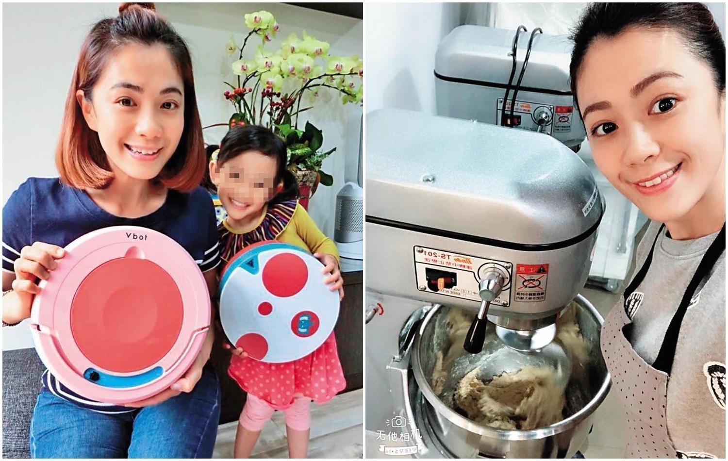 圖左:柯以柔擁有好媽媽形象,有時也會與小孩一起入鏡發業配文。圖右:柯以柔為了在臉書賣下廚相關商品,特地去上烘焙課程。(翻攝自柯以柔臉書)