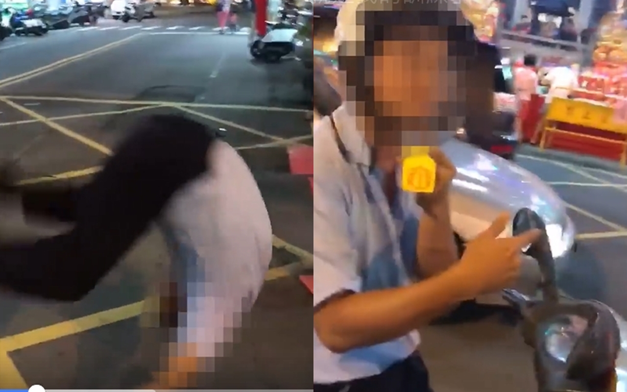 男子當著女直播主的面，在路上直接跳起兩棲蛙人部隊的搶背操。（翻攝網路）