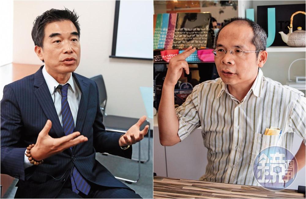 德明科大助理教授劉任昌（右）上月在校外被打，雖然沒有證據，但他直指關貿網路公司董事長許建隆（左）是最可能的唆使者。