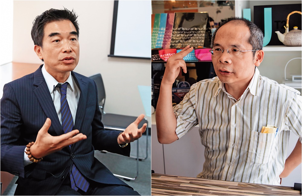 德明科大助理教授劉任昌（右）上月在校外被打，雖然沒有證據，但他直指關貿網路公司董事長許建隆（左）是最可能的唆使者。