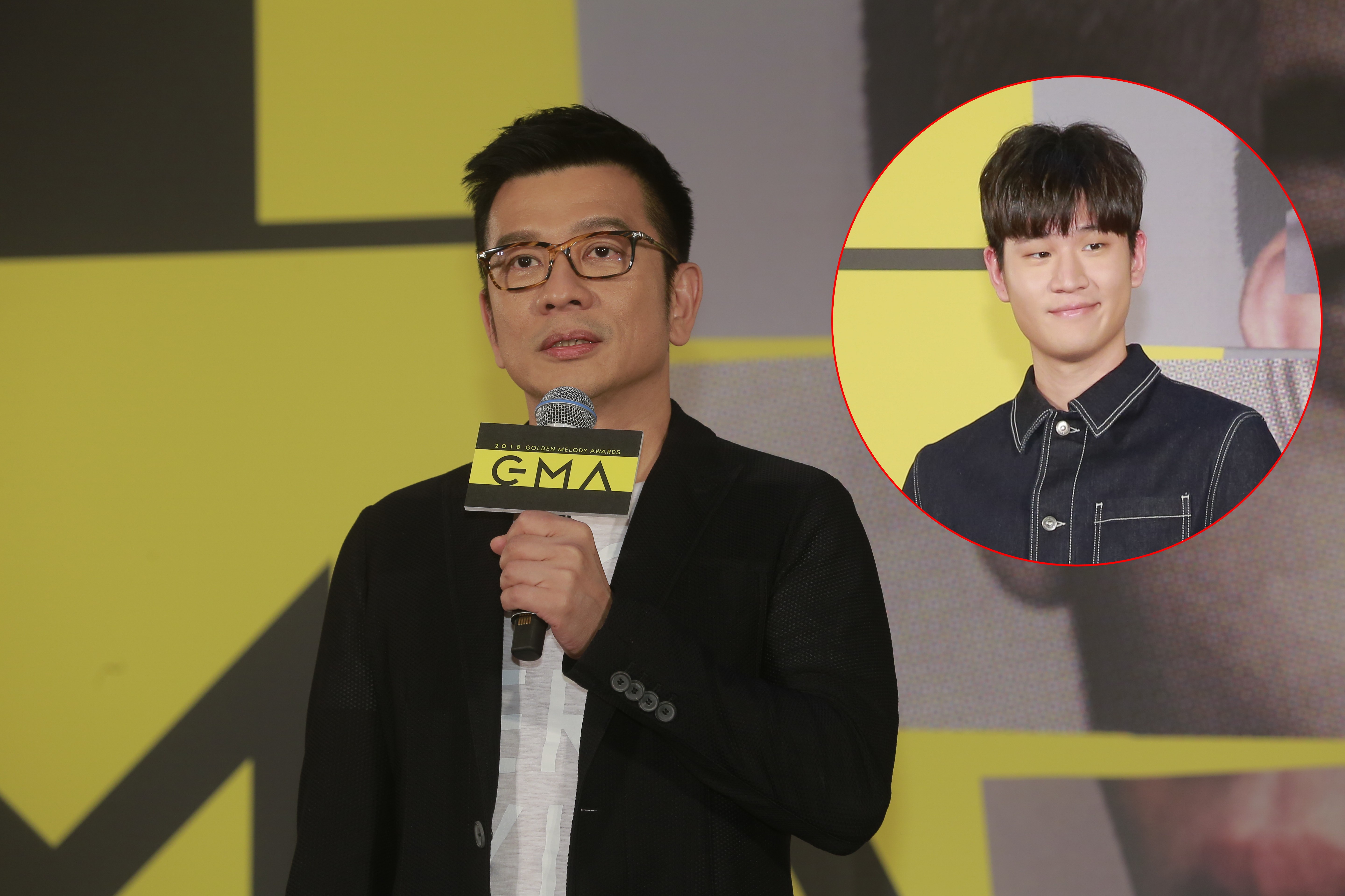 第29屆金曲獎由陳子鴻出任金曲獎評審團主席,在今天公布的入圍記者會中,周興哲(紅圈者)負責公布入圍名單。